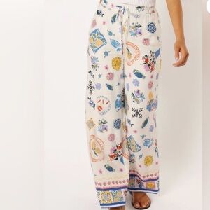 Label of Love Portofino Linen Blend Pants Large Resort Wide Leg Anthropologie